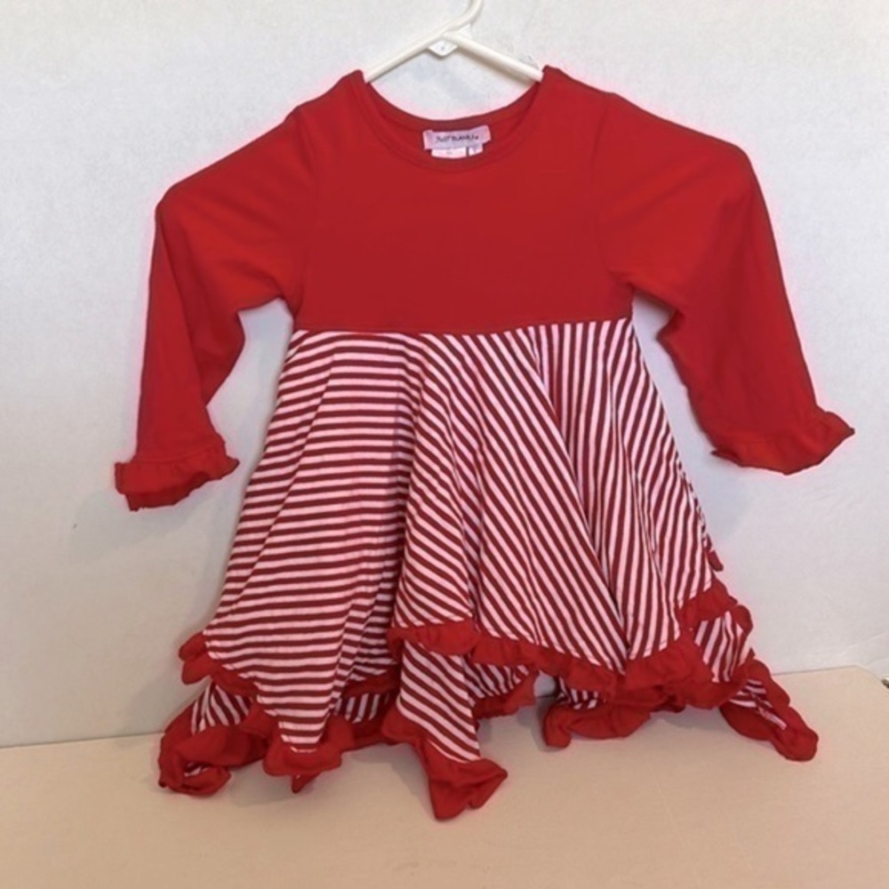 Just Blanks Valentines Red & White Striped Ruffled Twirl Dress Size 2 EUC